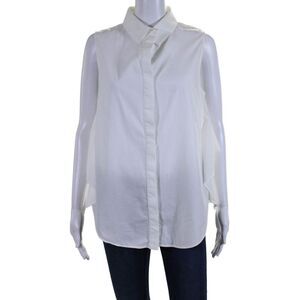 N/Nicholas Womens Button Front Sleeveless Collared Ruffled Top White Size 6